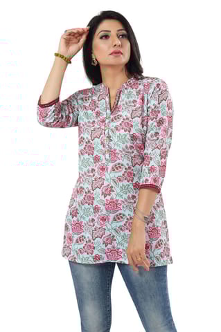 Light Blue Rayon Short Kurti Tunic Top By Bloomkart