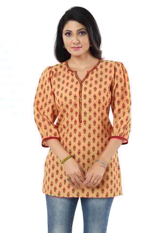 Mustard Rayon Short Kurti Tunic Top By Bloomkart