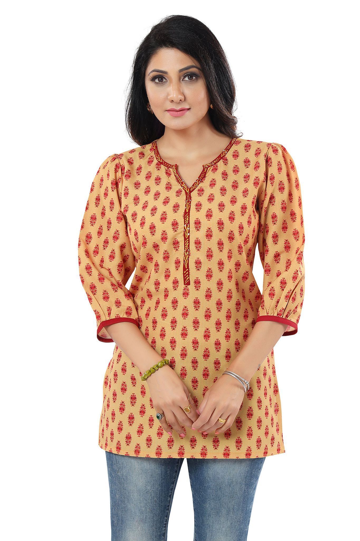 Mustard Rayon Short Kurti Tunic Top By Bloomkart