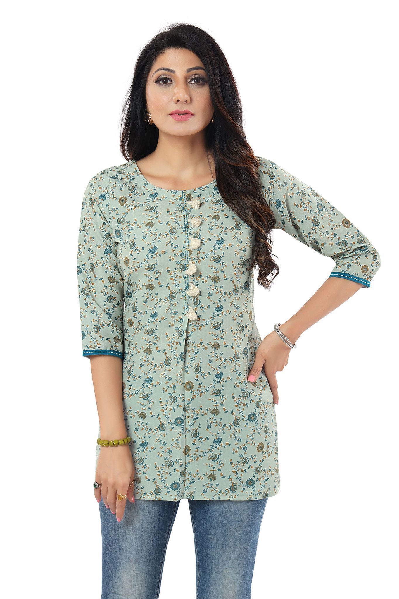 Pretty Pastel Pista Rayon Short Kurti Tunic Top By Bloomkart