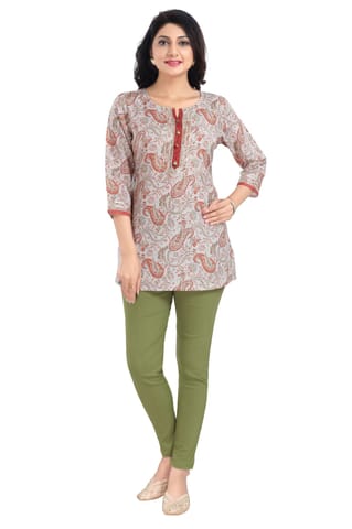 Charming Cream Rayon Short Kurti Tunic Top By Bloomkart
