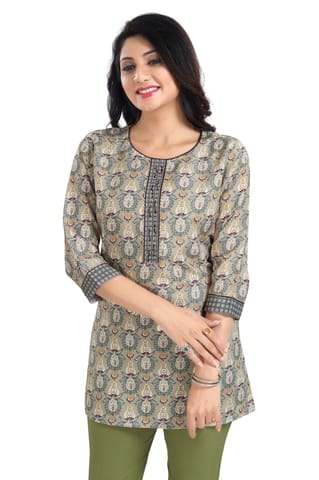 Pretty Pastle Variyali Green Rayon Short Kurti Tunic Top By Bloomkart