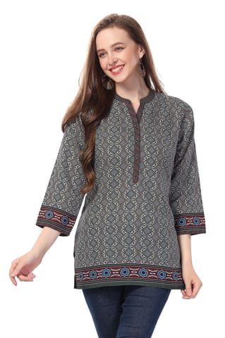 Green Flex Cotton Designer Tunic Top By Bloomkart