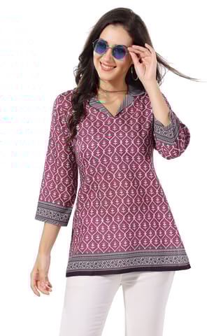 Pinky Pink Flex Cotton Designer Tunic Top By Bloomkart