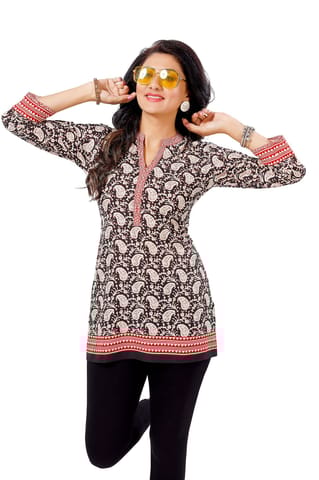 Black Faux Crepe Short Kurti Tunic Top By Bloomkart