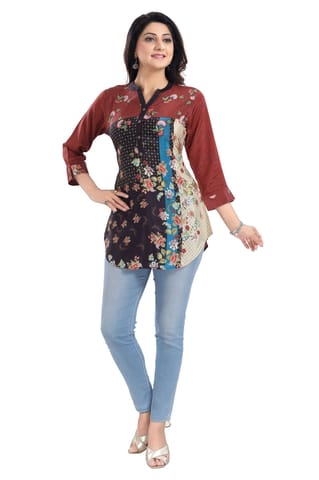 Designer Faux Crepe Printed Short Kurti Tunic Top By Bloomkart