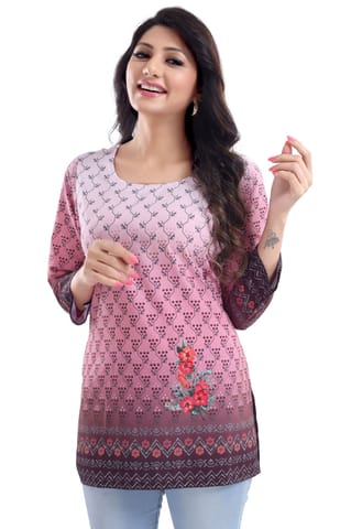 Duo Colored Faux Crepe Women Short Kurti Tunic Top By Bloomkart
