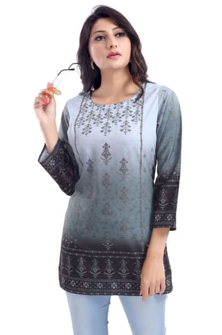 Duo Colored Faux Crepe Women Short Kurti Tunic Top By Bloomkart