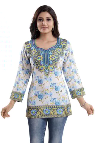 Best Stylish Faux Crepe Printed Short Kurti Tunic Top By Bloomkart
