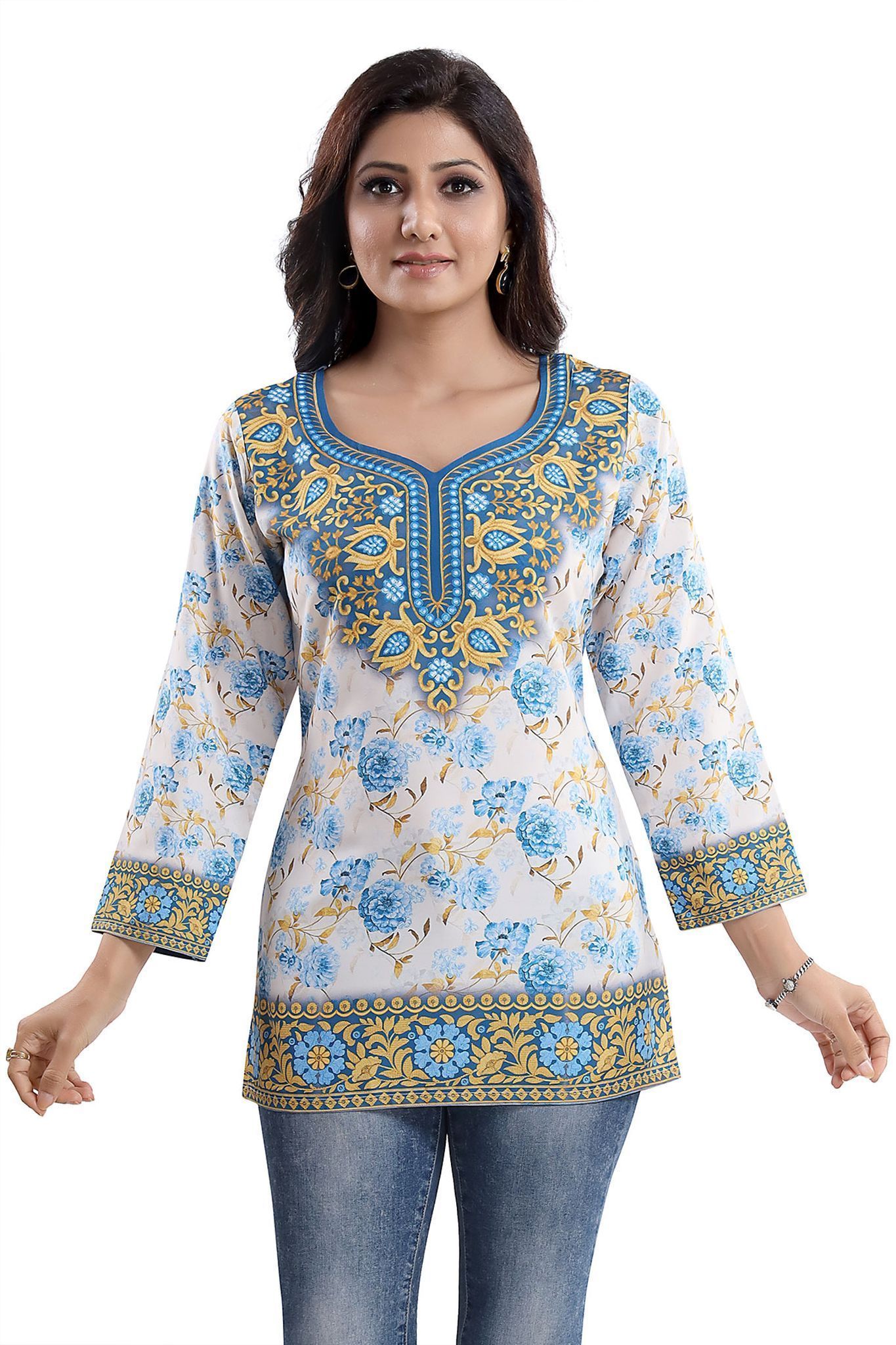 Best Stylish Faux Crepe Printed Short Kurti Tunic Top By Bloomkart