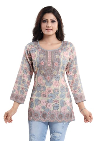 Elegant Pastel Color Summer Cool Printed Short Kurti Tunic Top For Women By Bloomkart