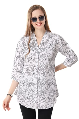 Modern Black And White Print Tunic In Soft Faux Crepe By Bloomkart