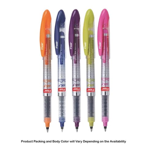 Flair Inky Roller Liquid Ink Roller Pen, Blue Ink, 2 Roller Ink Cartridges For School, Office, Home