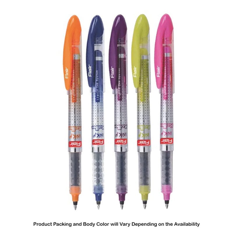 Flair Inky Roller Liquid Ink Roller Pen, Blue Ink, 2 Roller Ink Cartridges For School, Office, Home