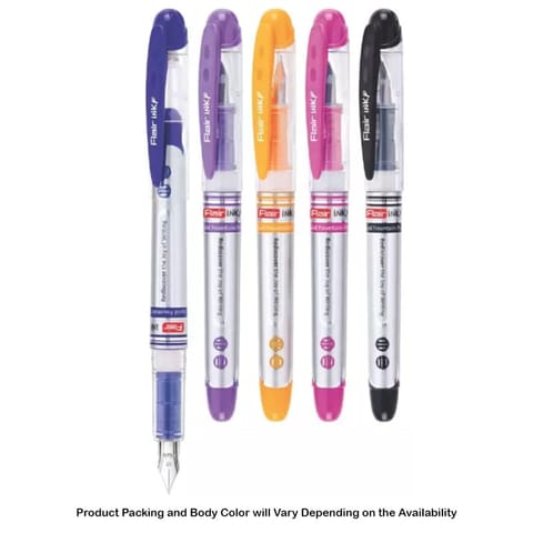 Flair Inky Liquid Ink Fountain Pen, Blue Ink, 2 Ink Cartridges For School, Office, Home
