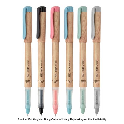 Flair Inky Woody Liquid Ink Fountain Pen, Blue Ink, 3 Ink Cartridges, 1 Ink Converter For School, Office, Home