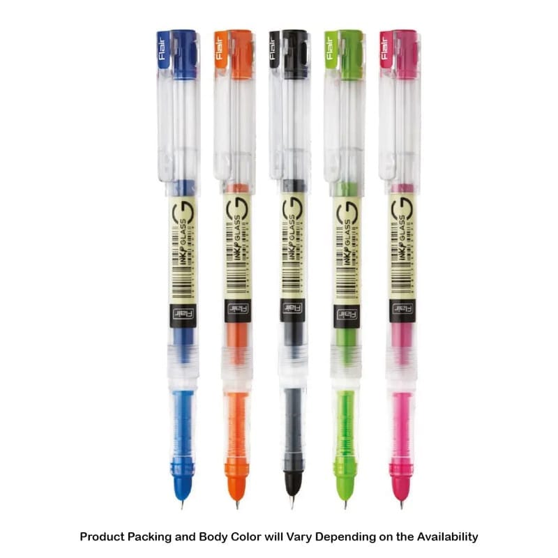 Flair Inky Glass Liquid Ink Fountain Pen, Blue Ink, 4 Ink Cartridge For School, Office, Home
