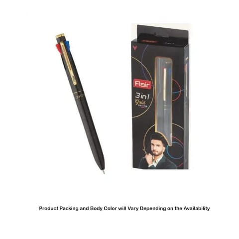 Flair 3 in 1 Gold Blue, Black, Red Ball Pen For School, Office, Home