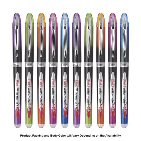 Flair Writo-Meter Gel Pen 10Pc Blue Ink Assorted Water Proof Ink For School, Office, Home