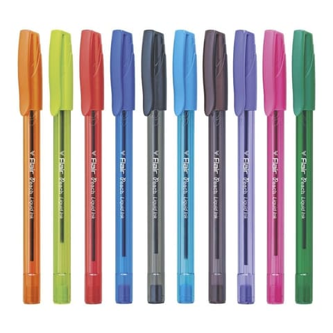 Flair Peach Liquid Ink 10 Assorted Colours Ball Pen For School, Office, Home