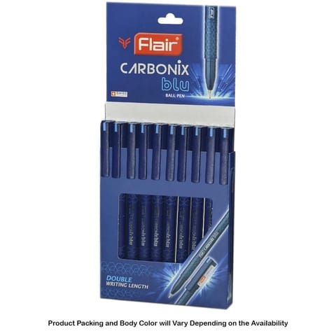 Flair Carbonix Blu Double Writing Length Hanger 10Pc - Blue Link Ball Pen For School, Office, Home