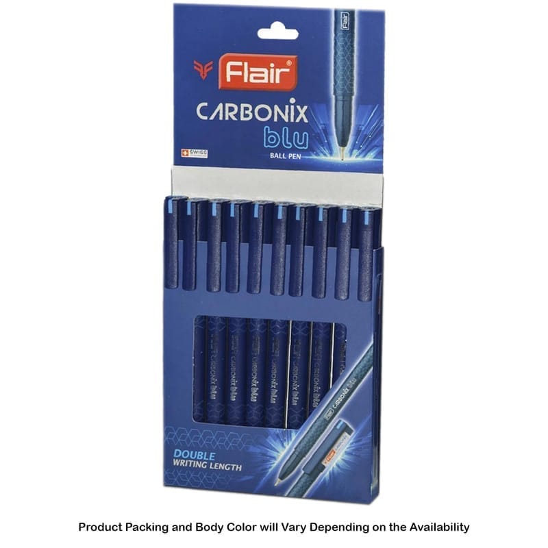 Flair Carbonix Blu Double Writing Length Hanger 10Pc - Blue Link Ball Pen For School, Office, Home