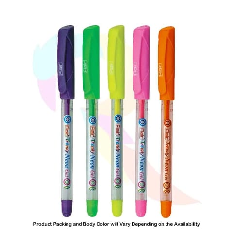 Flair Trendy Neon Gel Pen 5 Assorted Colours For School, Office, Home