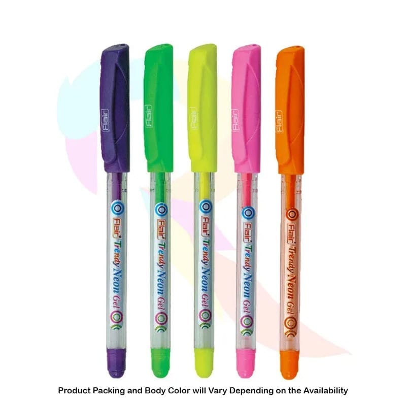 Flair Trendy Neon Gel Pen 5 Assorted Colours For School, Office, Home
