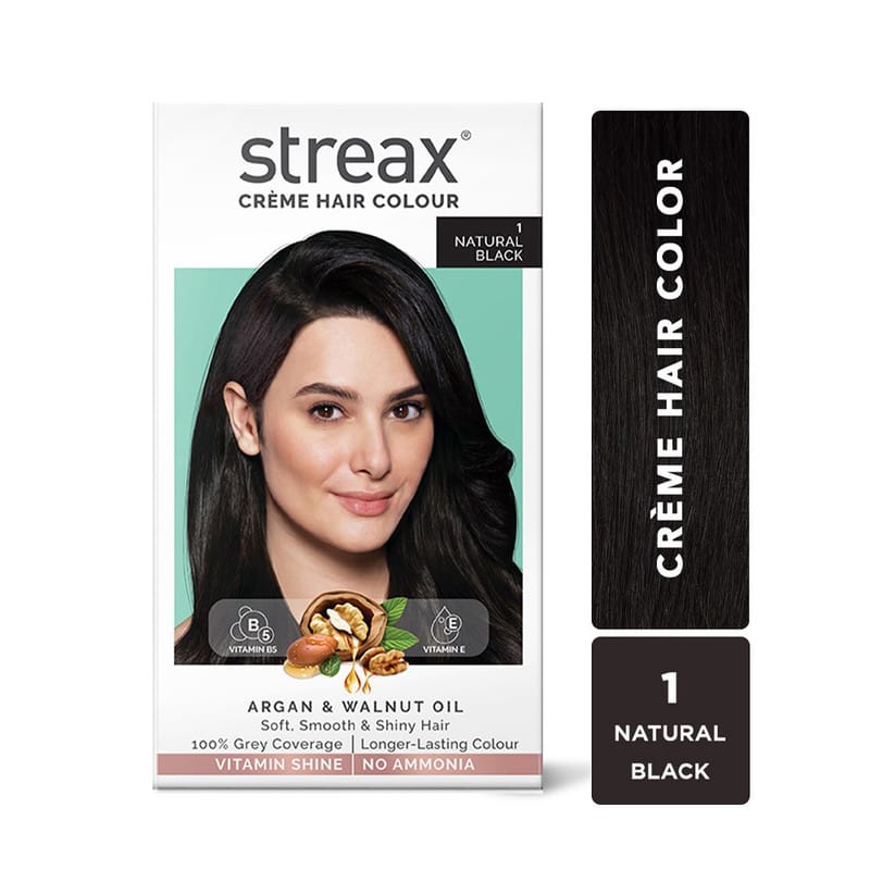 Streax Ultra Shine Cream Hair Colour, No Ammonia Cream - Natural Black