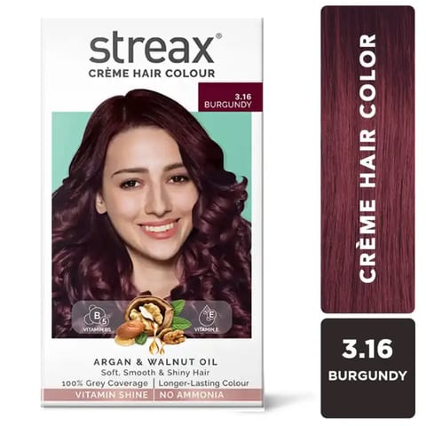 Streax Ultra Shine Cream Hair Colour, No Ammonia Cream - Burgundy
