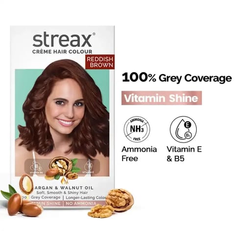 Streax Ultra Shine Cream Hair Colour, No Ammonia Cream - Reddish Brown