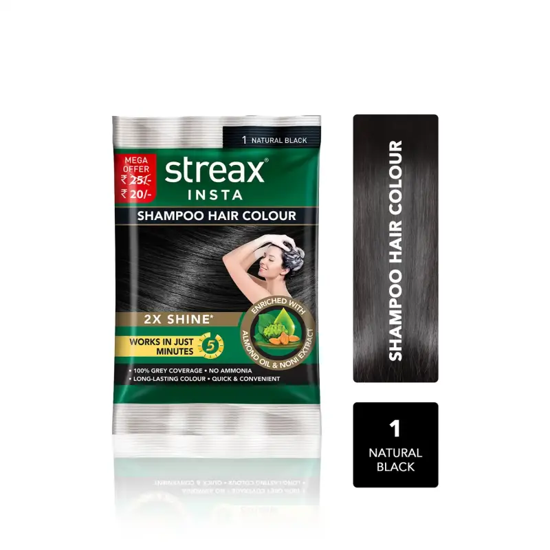 Streax Insta Shampoo Hair Colour Natural Black - 18ml