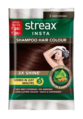 Streax Insta Shampoo Hair Colour Dark Brown - 18ml