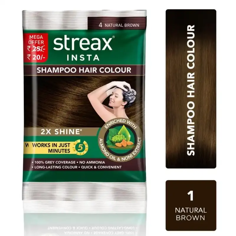 Streax Insta Shampoo Hair Colour Natural Brown - 18ml
