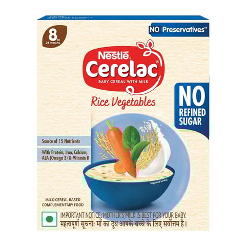 CERELAC Baby Food Cereal | No Refined Sugar | No Preservatives | Rice Vegetables for 8 to 24 Months Baby | Omega 3 Iron Protein Calcium Vitamin D for Babies | Instant Cereal | 300g